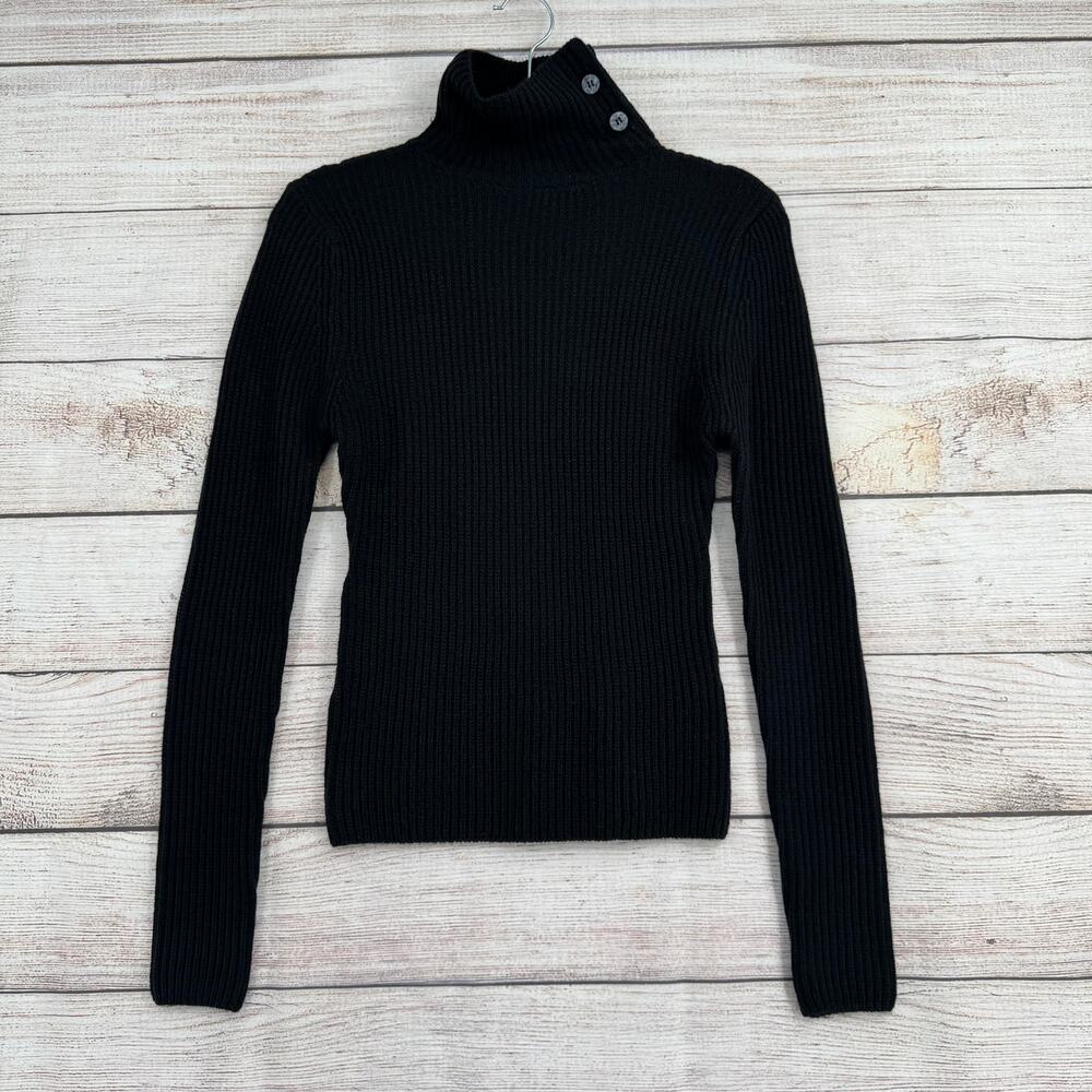 BDG Urban Outfitters Rib Knit Button Mock Neck Sweater‎ Womens XS Black NEW